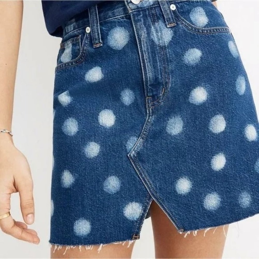 MADEWELL Womens Rigid Denim-A-Line Polka Dot Mini Jean Skirt 29